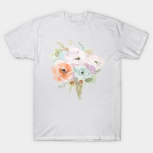 orange purple and blue flowers bouquet loose watercolor T-Shirt